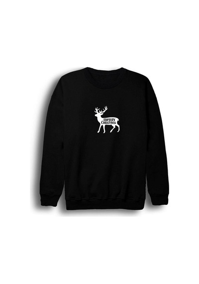Unisex Siyah Yeni Yıl Hohoho Christmas Baskılı Bisiklet Yaka Sweatshirt Siyah