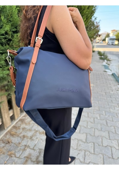Just Polo Kadın Yeşil Taba Büyük Boy Lakost Kumaş El Ve Omuz Çantası P346037mh Yeşil - Taba