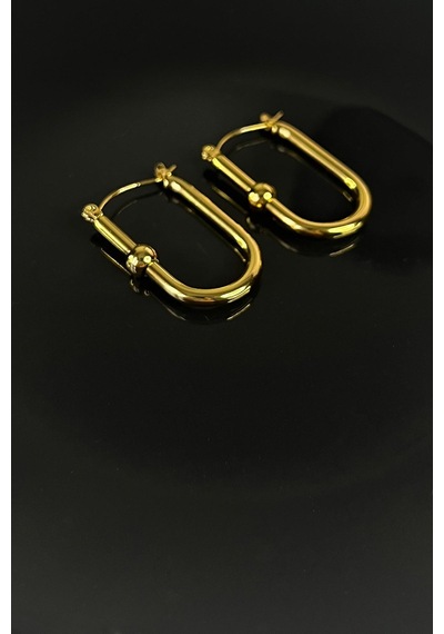 Gold Kaplama Düz Çelik Küpe Gold