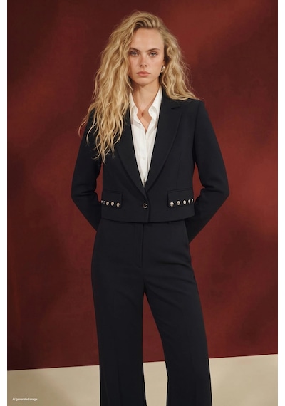 Sateen Sally Uzun Kol Crop Ceket Siyah