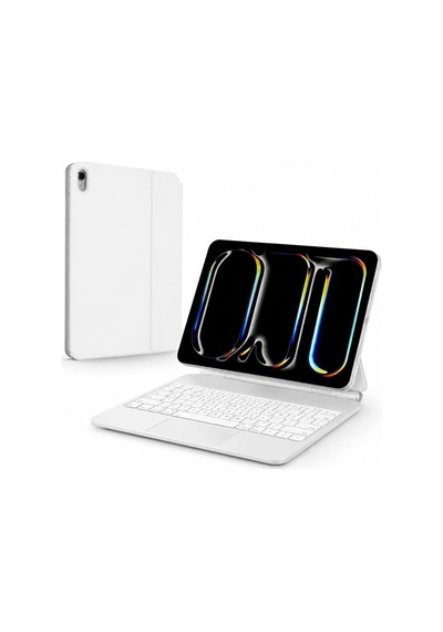 Apple iPad Uyumlu  11 A16 11.nesil/10.nesil 2022/2025 İçin Uyumlu X8 Magic Touchpad Işıklı Türkçe Q Klavyeli Kılıf A3355 A3354 Beyaz