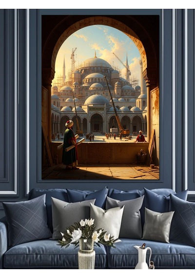Bir Kemerden İstanbul Camii Manzarası Dekoratif Kanvas - Mdf Ahşap Tablo