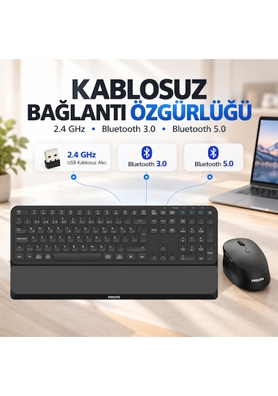 Philips SPT6607 Kablosuz Türkçe Q Klavye & Mouse Set