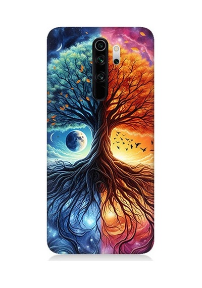 Xiaomi Redmi Note 8 Pro Uyumlu Hayat Ağacı Ve Gece Gündüz Desenli Silikon Kılıf Çok Renkli