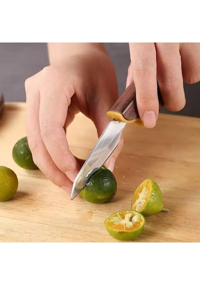 Valkyrie Mini Şef Yemek Bıçağı Ahşap Kılıflı Paslanmaz Çelik Meyve Sebze Soyma Doğrama Bıçağı Kahverengi