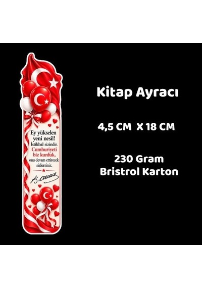 29 Ekim Cumhuriyet Bayramı Karton Kitap Ayracı 40' Lı Paket Balonlu Tüm Yaşlar