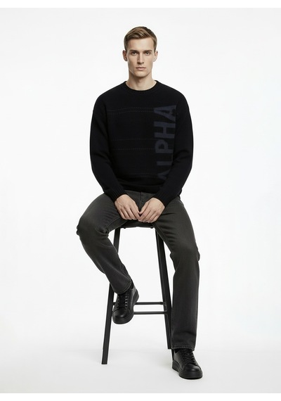 Alpha Studio Siyah Erkek Bisiklet Yaka Regular Fit Yazı Baskılı Kazak Au-3174c Alpha Studıo Crewneck Knıt Alpha Studio Siyah Erkek Bisiklet Yaka Regular Fit Yazı Baskılı Kazak Au-3174c Alpha Studıo Crewneck Knıt