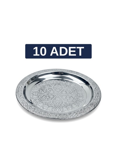 Binbir Trend 18 Cm İşlemeli Kenarlı Otantik Desenli Krom Çelik Meze Ve Servis Tabağı 10 Adet