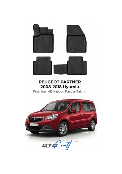 Otocraft Peugeot Partner 2008-2018 Araca Özel 4d Karbon Oto Paspas Havuzlu Tam Set
