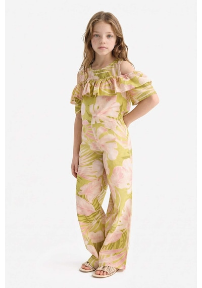 DeFacto Kız Çocuk Desenli Wide Leg Geniş Paça Pamuklu Pantolon D7610A825SMGN115 Yeşil