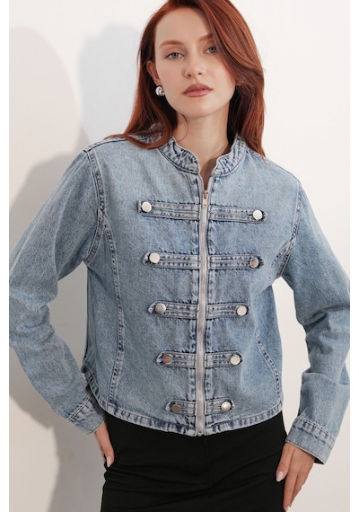 Hiccup Bdart Kadın Denim Ceket Kaban Açık Mavi