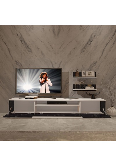 Decoraktiv Trio 4 Mdf Tv Ünitesi Tv Sehpası Beyaz - Siyah Mermer