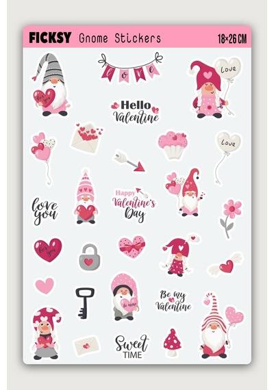 Sevimli Sevgililer Günü Cücesi Sticker Seti - 28 Adet Etiket Çıkartma Diğer