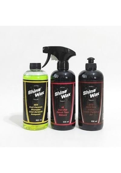 Shine Wax Seramik Şampuan & Demir Tozu Temizleyici & Lastik Parlatıcı Jel 500 Ml 3'lü Set
