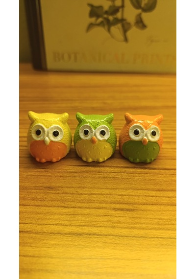 Artepieza Üç Bilge Baykuş Seti-renkli Dostlar Baykuş Seti-3 Lü Dekoratif Mini Set- Sarı-yeşil-turuncu 4 4 4 4