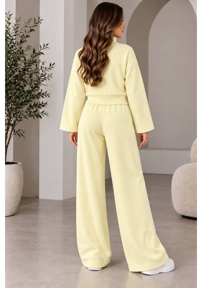 Aymiraa Kadın Triko İkili Takım Fermuarlı Sweatshirt Geniş Paça Pantolon Salaş Oversize Rahat Günlük Takım Sarı Sarı Aymiraa Kadın Triko İkili Takım Fermuarlı Sweatshirt Geniş Paça Pantolon Salaş Oversize Rahat Günlük Takım Sarı Sarı