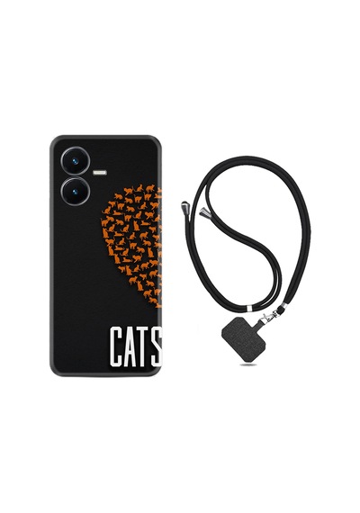 Vivo Y22S Kılıf İpli Boyun Askılı Desenli Silikon Cats 1792