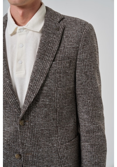 Morven Erkek Kahve Örme Trend Ekoseli Slim Fit Mono Yaka Ceket 26ks002003400 Kahve