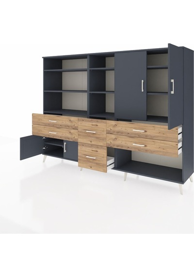 Hyperion Dolap 10 Raflı 6 Çekmeceli 4 Kapaklı 220x44x163 Antrasit Antrasit-antrasit/çam Hyperion Dolap 10 Raflı 6 Çekmeceli 4 Kapaklı 220x44x163 Antrasit Antrasit-antrasit/çam