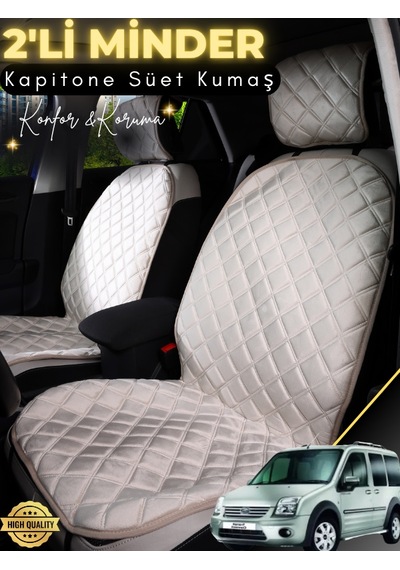 Ford Connect Uyumlu 2'li Süet Oto Koltuk Minderi Tam Koruma Universal Oto Koltuk Kılıfı A4 Bej