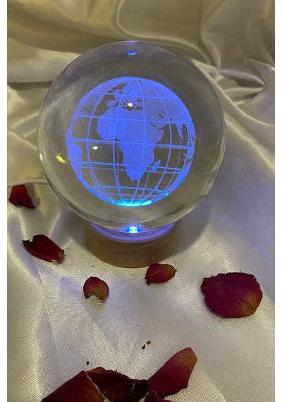 3d Led Işık Cam Küre Çok Işıklı Ahşap Dünya Büyük Boy 10 Cm