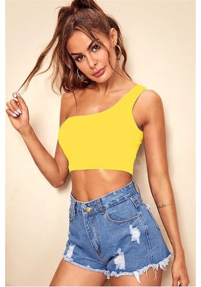 Madmext Mad Girls Tek Omuz Sarı Askılı Body Mg325-sarı Sarı