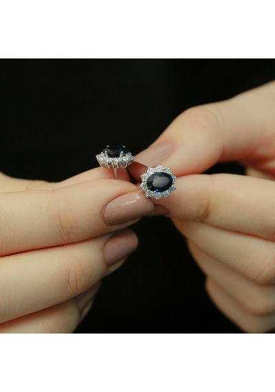Lova Pırlantalı Oval Safir Anturaj Küpe -  3050007