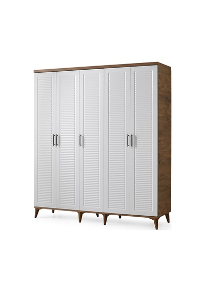 GuneyStore Paris 5 Kapaklı Komple MDF Atlantik Çam-Beyaz Gardırop