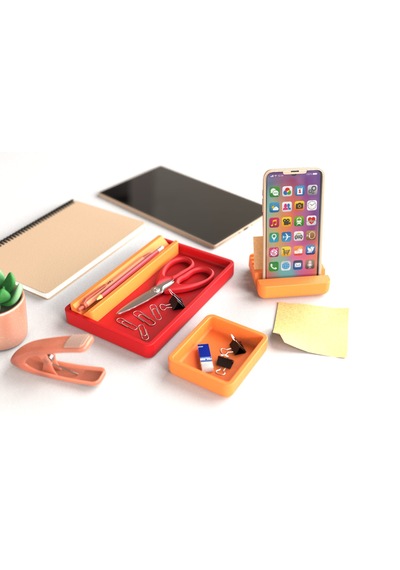 Tıdy Stack - Desk Organizer Modern Tasarımlı Çok Amaçlı Masaüstü Organizer Turuncu - Kırmızı