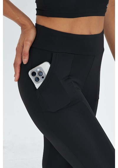 Lesa Wear Kadın Siyah Yüksek Bel Toparlayıcı Çift Cepli İspanyol Paça Tayt Bootcut Siyah