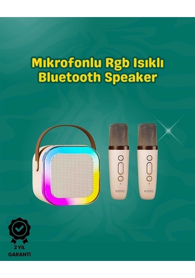İki Mikrofonlu Renkli Led Işıklı Karaoke Cihazı