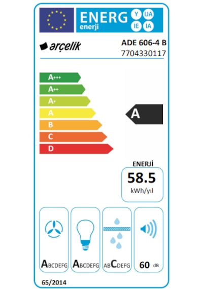 Arçelik ADE 606-4 B Duvar Tipi Ankastre Davlumbaz