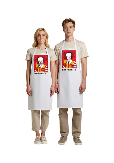 Unisex Mutfak Aşçı Önlüğü Fast Food Temalı Komik Baskılı Günlük K Beyaz
