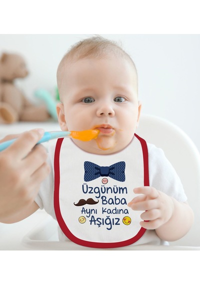 BK Kids Aynı Kadına Aşığız Tasarımlı Kırmızı Bebek Mama Önlüğü-1 Kırmızı