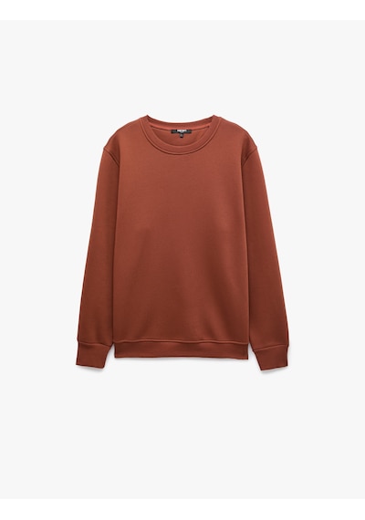 Koton Pamuklu Uzun Kollu Şardonlu Bisiklet Yaka Erkek Basic Sweatshirt Kiremit 7wam70002mk