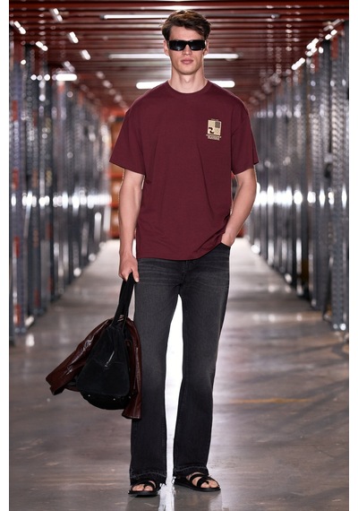 Grımelange Antonıo Erkek Baskı Detaylı %100 Organik Pamuk 3 İplik Örme Oversize Bordo T-shirt