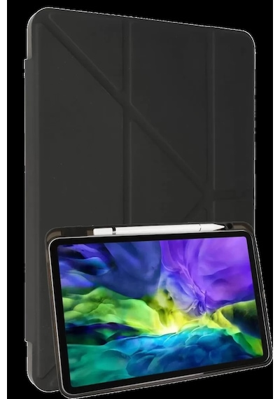 Apple Uyumlu iPad 10.2 8.nesil Kılıf Kalemlikli Mars Tablet Kılıfı - Koyu Gri Klasik