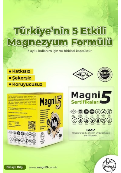 Magni5 Magnezyum 5 Etkili Form 12 Aylık 360 Kapsül B6 D3 Vitamini Bisglisinat Malat Taurat Sitrat Oksit