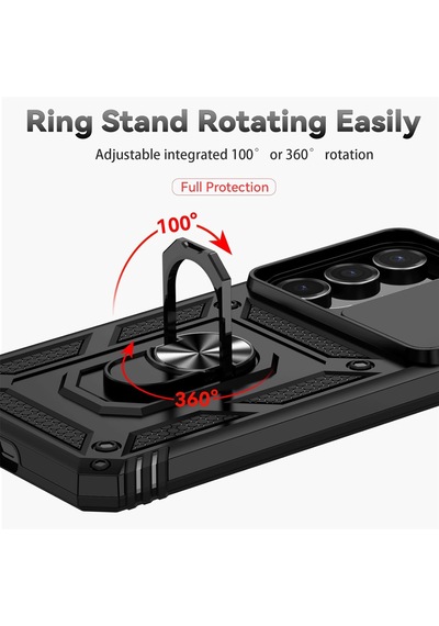 Samsung Galaxy S26 İle Uyumlu Kılıf Magnetik Standlı Kamera Korumalı Sürgülü Kapak Siyah