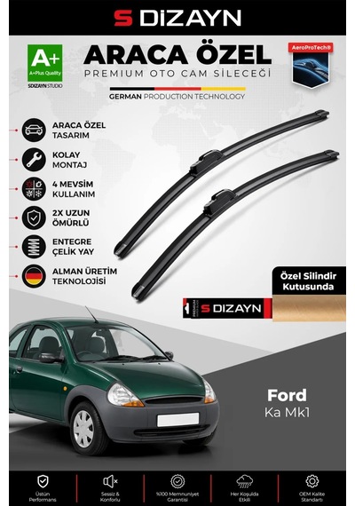 S-dizayn Ford Ka Mk1 Ön Cam Silecek Seti 1996-2008 Premium Araca Özel 48-45 Cm A+ Kalite Aocs-1738