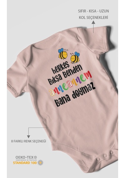 Herkes Bıksa Benden Anneannem Bana Doymaz Baskılı Bebek Zıbını %100 Pamuk Kısa Kol Pastel Pembe