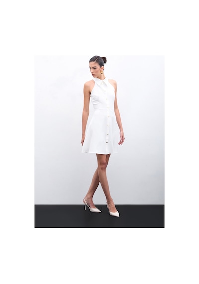 Sateen Çıtçıtlı Kısa Elbise - Ekru-135938 Ekru