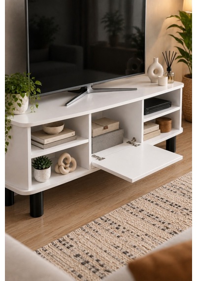 Sulorahome Suntalam Tv Unit With Doors And Shelves 136x44 Cm Beyaz