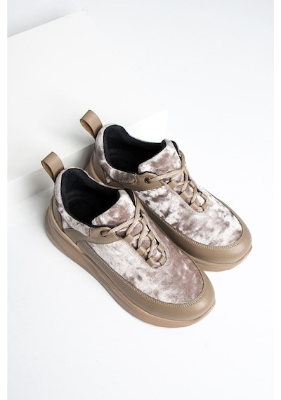 Yeni Bej - Kadife Dolgu Taban Sneaker Model 440583 Bej