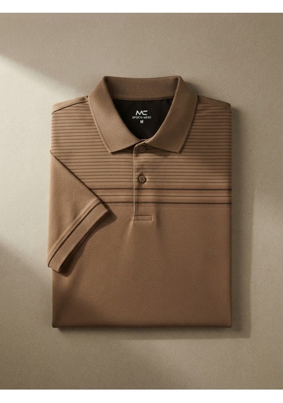 Maccali Erkek Camel Kısa Kol Çizgili Polo Yaka Tişört
