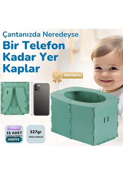 Guqqo Katlanabilir Lazımlık, Portatif Seyahat Tipi Taşınabilir Çocuk Tuvaleti, 327 G, Yeşil