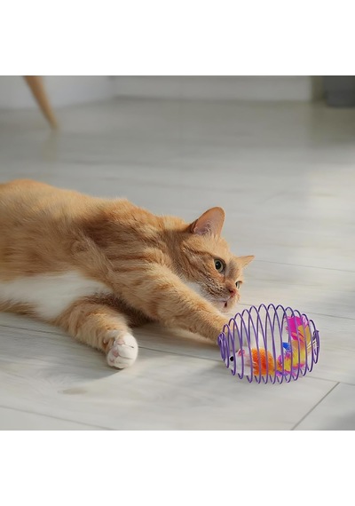 Bakgelal Kedi Oyuncağı Spiral Tel Top & İçinde Peluş Fare Hareketli Zıplayan Kedi Topu, Avcılık İçgüdüsünü Geliştirir, Dayanıklı Metal Yay Top, Kediler İçin Etkileşimli Eğlence Oyuncağı
