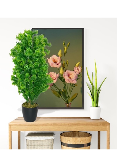 Yapay Çiçek Siyah Saksıda Yeşil Fesleğen Bonsai Ağacı 55cm