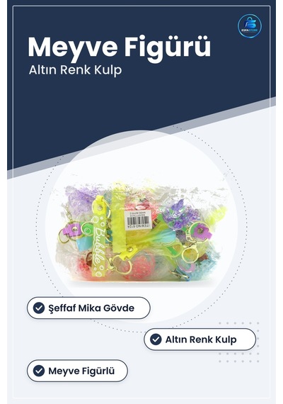 Mika Kristal Altın Kulplu Meyve Figürlü Sulu Anahtarlık Çanta Cüz Altın Rengi