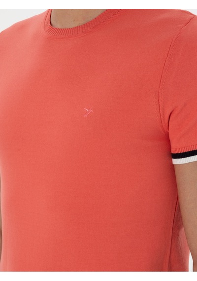 Mercan Slim Fit Bisiklet Yaka Triko T-shirt Kirmizi